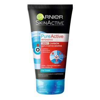 Gel exfoliante facial Garnier Skin Active Pure Active Intensive 3 en 1 con carbón 150 ml