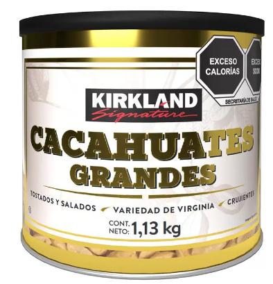 Lata de cacahuates salados y tostados, grandes kirkland 1.13kg