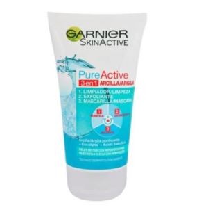 Gel facial Garnier Pure Active 3 en 1 limpiador exfoliante y mascarilla 150 ml