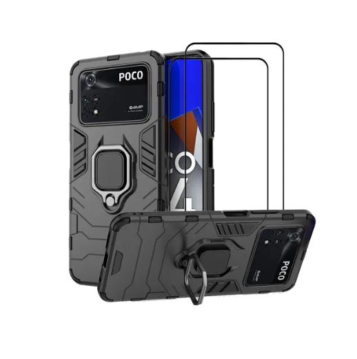 Funda negra para Xiaomi Poco M4 Pro + vidrio templado