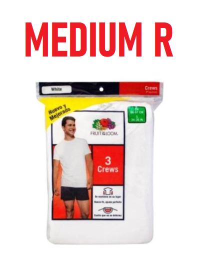 Camiseta blanca de algodón con cuello redondo talla mediana, marca Fruit of the Loom, paquete de 3 piezas.