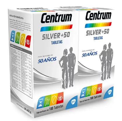 Multivitamínico Centrum Silver +50 paquete de 2 piezas de 100 tabletas cada una