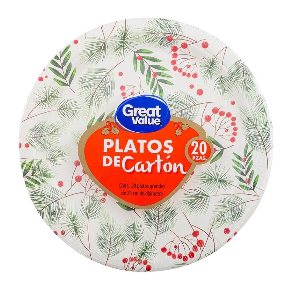 Plato desechable de papel para carne de 230 mm de diámetro 20 piezas con diseño navideño