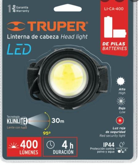 Linterna frontal LED de seguridad Truper resistente al agua IP 44