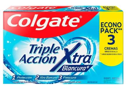 Pasta dental Colgate triple acción extra paquete de 3 piezas de 60 ml cada una