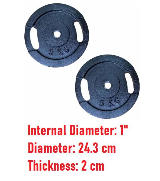 Par de discos de 5 kg / Entrada de 1 pulgada / Para gimnasio / Pesas / Barras