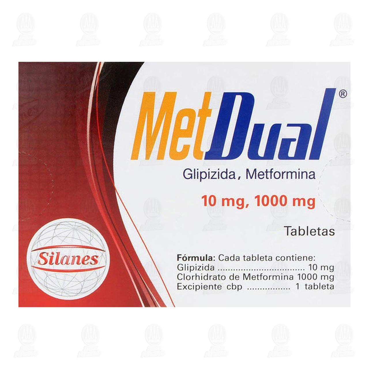 Metdual metformina glipizida 1000 mg/10 mg paquete de 30 tabletas