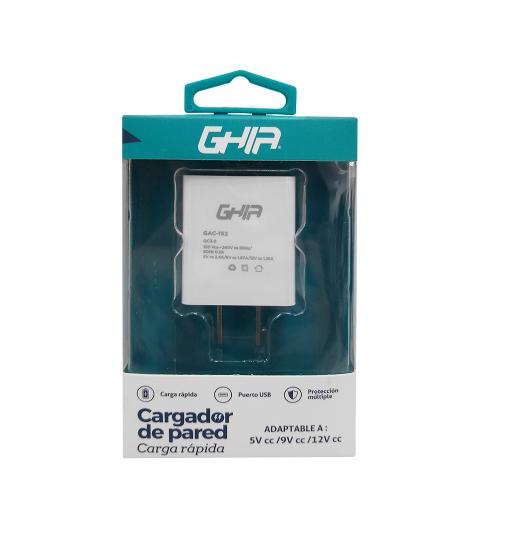 Cargador de pared con 1 salida USB 3.0 de carga rápida de 18 W