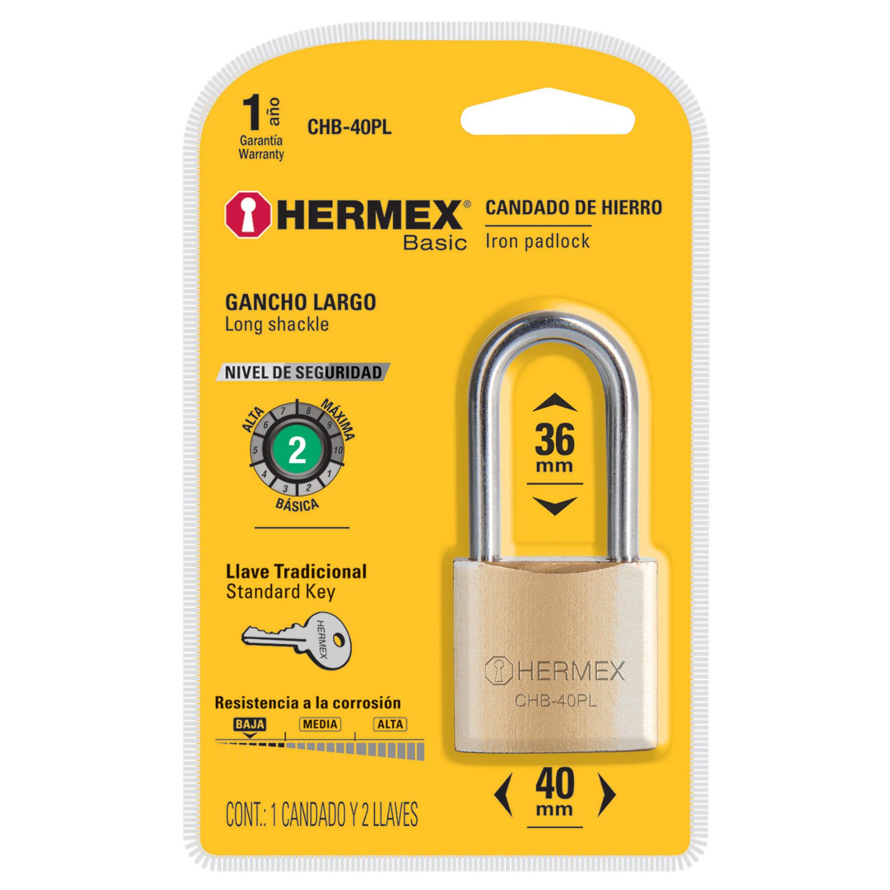 Candado de hierro 36mm x 40mm Hermex con llave estándar